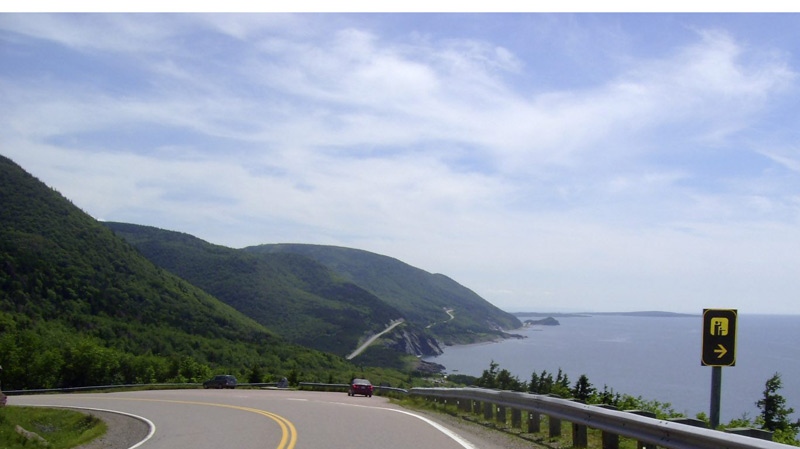 This July 13, 2010 photo shows the road along the eastern edge of Cape Breton Island during a tour along the Cabot Trail in Cape Breton, N.S. (AP Photo / Glenn Adams)