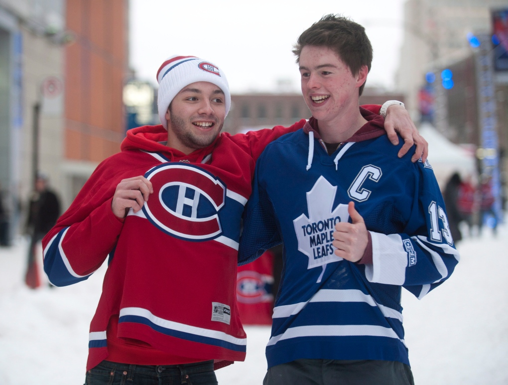 Montreal Canadiens' fan Will Thrall, left, and Tor