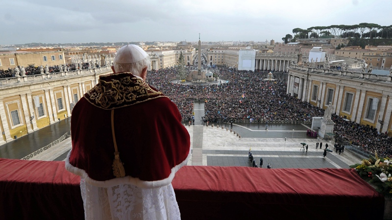 Pope Benedict XVI delivers the 'Urbi et Orbi' (to the City and to the World) message in St. Peter's square at the Vatican, Saturday, Dec. 25, 2010. (L'Osservatore Romano)