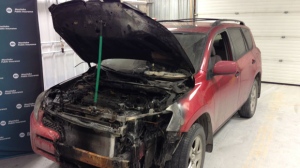This vehicle was damaged by a fire caused by a faulty extension cord.