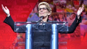 Kathleen Wynne reacts after becoming the new leader of the Ontario Liberal party at the Ontario Liberal Leadership convention in Toronto on Saturday, January 26, 2013. (Nathan Denette / THE CANADIAN PRESS)