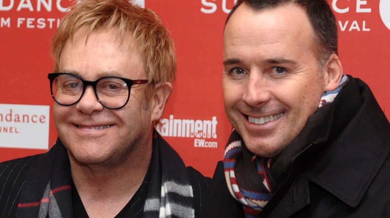 Sir Elton John and David Furnish attend the premiere of 'Nowhere Boy' during the 2010 Sundance Film Festival on Wednesday, Jan. 27, 2010 in Park City, Utah. (AP / Peter Kramer)
