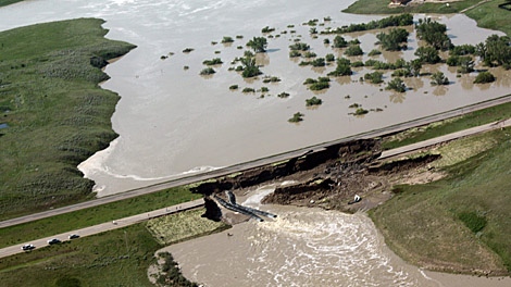 A collapsed section of the Trans Canada highway near Maple Creek, Sask., photographed on Sunday, June 20, 2010.