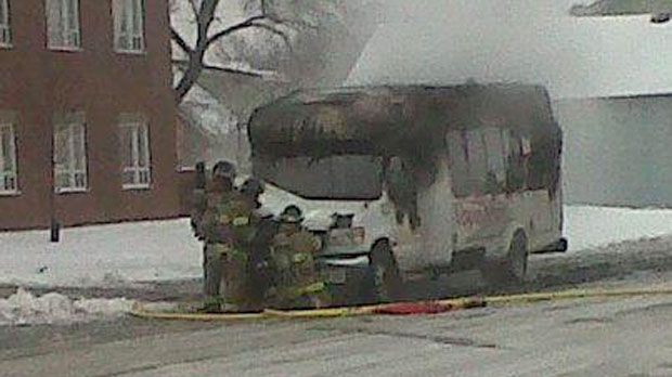 A paratransit vehicle caught fire on Nelson Street near Adelaide Street in London, Ont. on Monday, Jan. 28, 2013. (Courtesy Kimberly Easton)