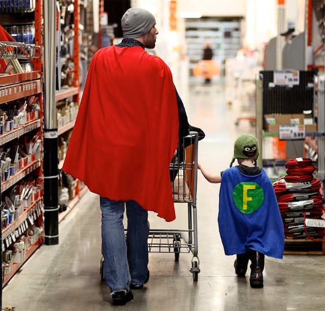 Superhero dad son hardware store