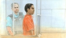 Mohamed Adam Bharwani is shown in this court sketch from Feb. 3, 2013. Bharwani, 18, has been charged with first-degree murder after a woman was found dead at a North York residence on Saturday afternoon. (John Mantha/CTV Toronto)

 