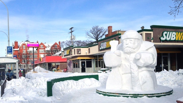 One snow sculpture emerged overnight at Osborne St