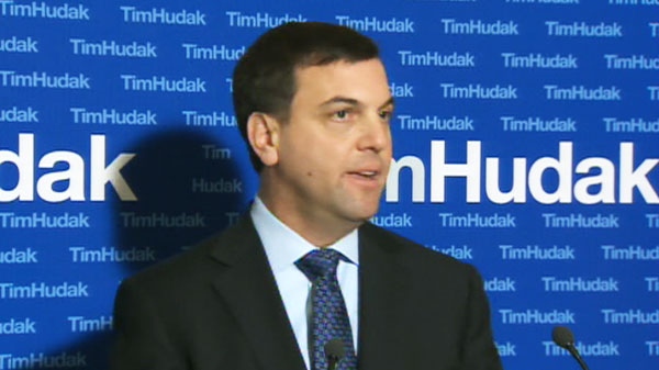 Ontario Progressive Conservative Leader Tim Hudak speaks with reporters in Toronto on Wednesday, Jan. 5, 2011.