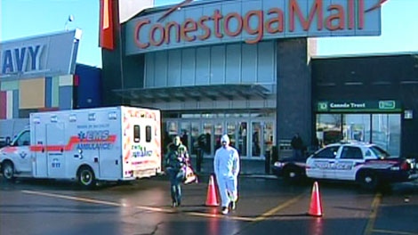 Emergency vehicles are seen outside Conestoga Mall following a robbery at the Raffi Jewellers inside the shopping centre in Waterloo on Wednesday, Jan. 5, 2011.