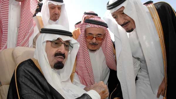 This photo released by the Saudi Press Agency, shows Saudi King Abdullah bin Abd al Aziz, left, speaking with Prince Salman bin Abdel Aziz, the Saudi King's brother and Riyadh Governor, right, in Riyadh, Saudi Arabia on Monday, Nov. 22, 2010. 