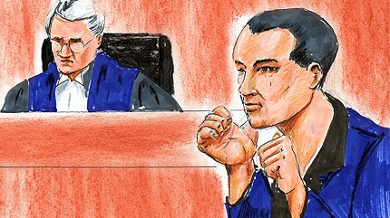 Patrick Clayton is shown in a court sketch on Oct. 23, 2009.