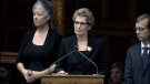Kathleen Wynne speaks while being sworn in as the new premier of Ontario at the Ontario legislature in Toronto, Monday, Feb. 11, 2013.