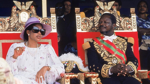 Central African Republic President Jean-Bedel Bokassa sits with his wife Catherine, as he crowns himself "emperor" on Dec. 4, 1977. (AP Photo)