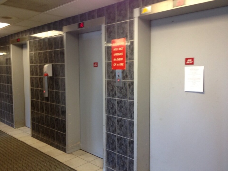 The elevators at a seniors building at 255 Riverside Drive in Windsor, Ont., on Friday, Feb. 15, 2013. (Christie Bezaire / CTV Windsor)