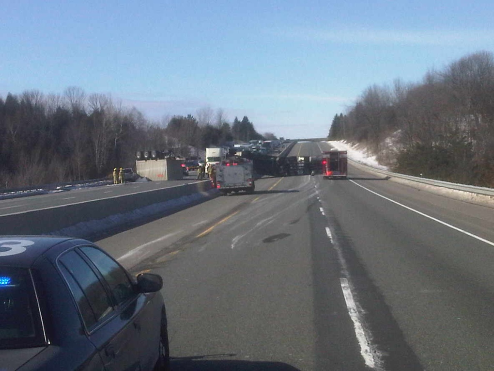 Highway 401 closed rollover Cobourg Grafton