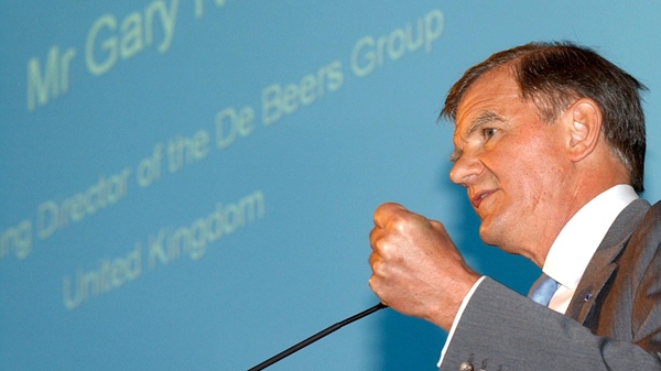 Managing Director of De Beers, Gary Ralfe, gestures while speaking during the opening of the Antwerp Diamond Conference in Antwerp, Belgium, Monday Nov. 3, 2003. Diamond industry leaders began on Monday a two-day conference in which they will discuss issues regarding the diamond industry and trade. (AP Photo/Virginia Mayo)