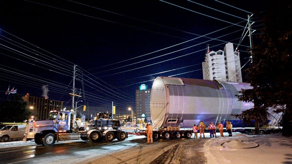 Massive beer vats are seen arriving at the Molson plan in Toronto, Monday, Jan. 17, 2011. (Tom Stefanac/CTV.ca)