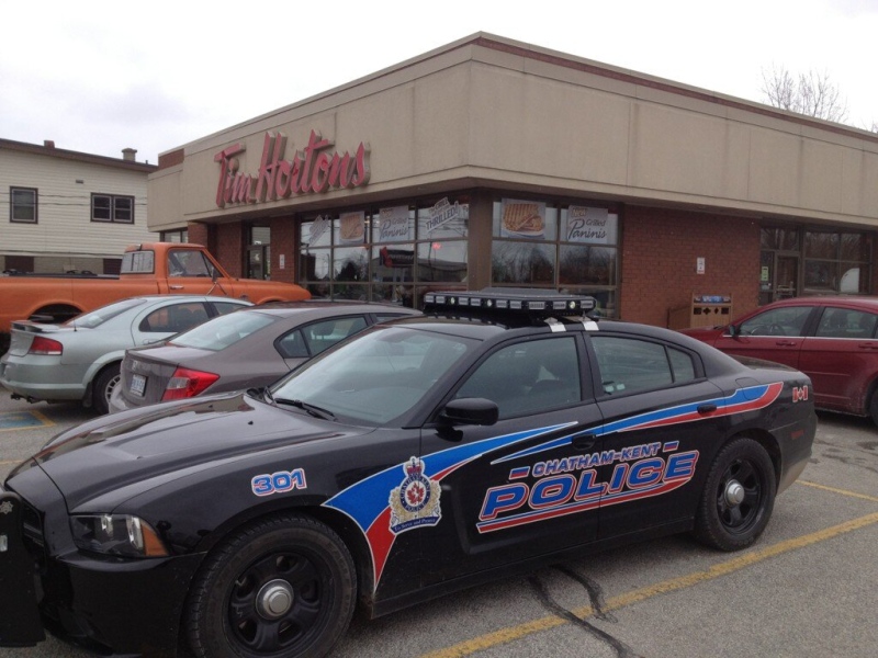 Chatham-Kent police investigate after an attempted robbery at a Tim Horton's in Chatham, Ont., Feb. 20, 2013. (Chris Campbell / CTV Windsor)