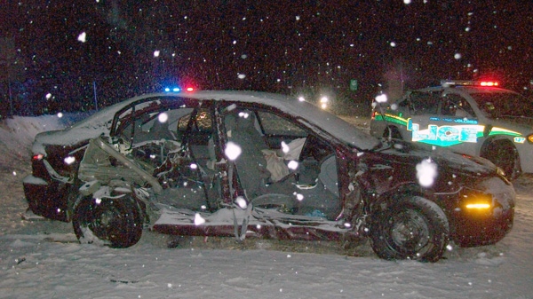 A 96-year-old woman was killed when the vehicle she was riding in was struck by a van in Val-des-Monts, Tuesday, Jan. 18, 2011. Photo courtesy: MRC-des-Collines-de-l'Outaouais