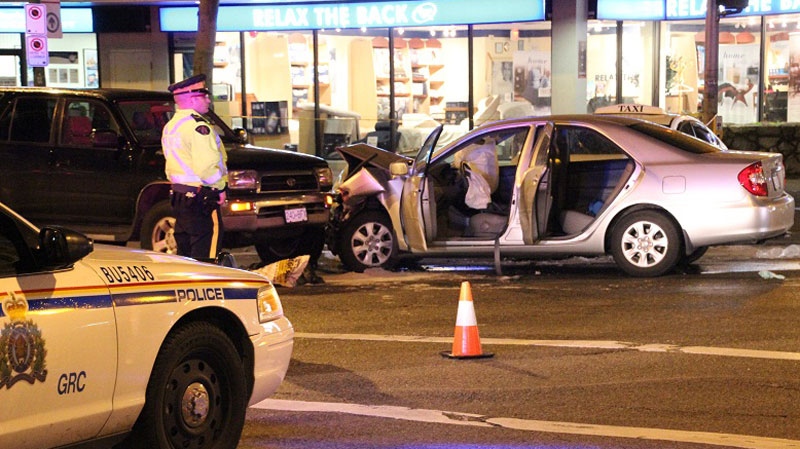 RCMP responded after three vehicles collided at the intersection of Kingsway and Royal Oak Avenue Saturday, Feb. 23, 2013. (CTV)