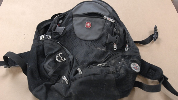 This undated photo provided by the Federal Bureau of Investigation shows a backpack found along the route of a Martin Luther King Jr. Day parade Monday, Jan. 17, 2010 in Spokane, Wash. (AP Photo/FBI)