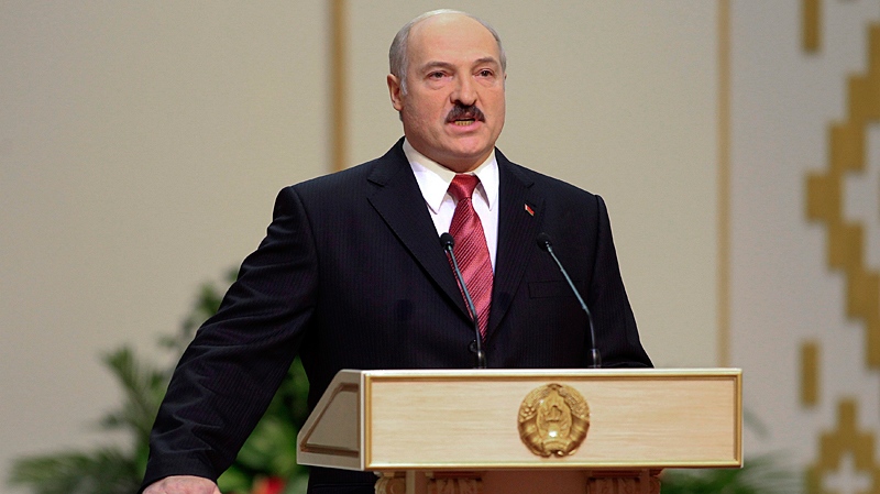 Belarus' President Alexander Lukashenko takes his oath of office during his inauguration ceremony in Minsk, Friday, Jan. 21, 2011. (AP / Vasily Fedosenko, Pool)