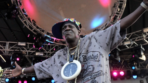Flavor Flav of Public Enemy performs during the Virgin Mobile Freefest concert Sunday, Aug. 30, 2009 at Merriweather Post Pavilion in Columbia, Md. (AP / Steve Ruark)