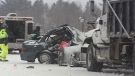 A 60-year-old Pembroke woman was killed when her vehicle slammed into a snowplow on Highway 17, near Renfrew, Tuesday, Jan. 25, 2011.