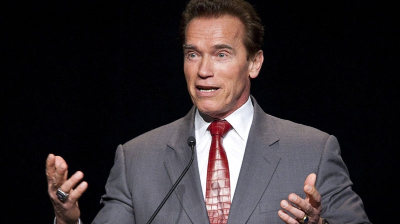 Arnold Schwarzenegger, Hollywood icon and former California governor, speaks to a full house in Calgary, Alta., Tuesday, Jan. 25, 2011. (THE CANADIAN PRESS/Jeff McIntosh)