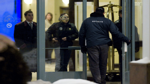 Security personnel guard the entrance to the Chateau Vaudreuil Hotel in Vaudreuil, west of Montreal, Thursday, January 27, 2011, where Belhassen Trabelsi is believed to be staying. Canada has revoked the residency of members of the Tunisian ruling clan, a government source said Thursday as anti-government unrest in North Africa and the Middle East spawned protests in Canada. The CANADIAN PRESS/Graham Hughes