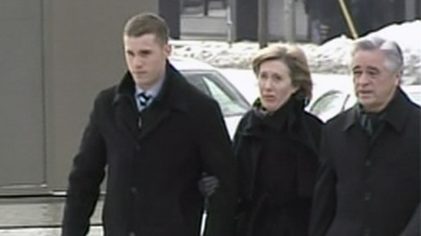 Jack Tobin arrives at the Ottawa courthouse with his parents, former Newfoundland and Labrador premier Brian Tobin and Jodean Tobin, Thursday, Jan. 27, 2011.