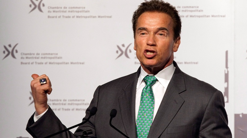 Former California governor Arnold Schwarzenegger speaks to the chamber of commerce in Montreal, Thursday, Jan. 27, 2011. (Ryan Remiorz / THE CANADIAN PRESS)  