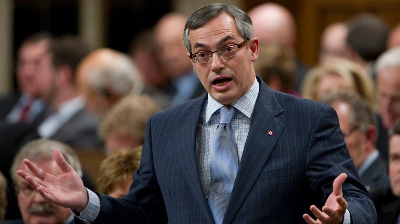 Minister of Industry Tony Clement rises during Question Period in the House of Commons on Parliament Hill in Ottawa, Tuesday February 1, 2011. (Adrian Wyld / THE CANADIAN PRESS)