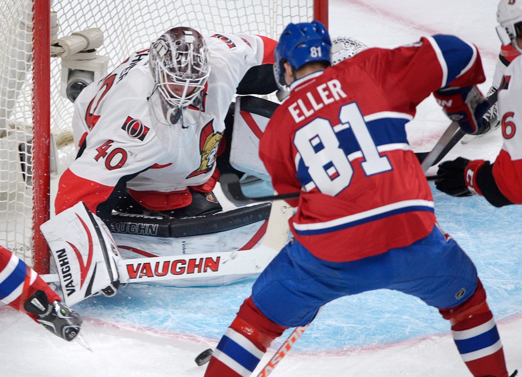 Montreal Canadiens' Lars Eller scores on Ottawa Se