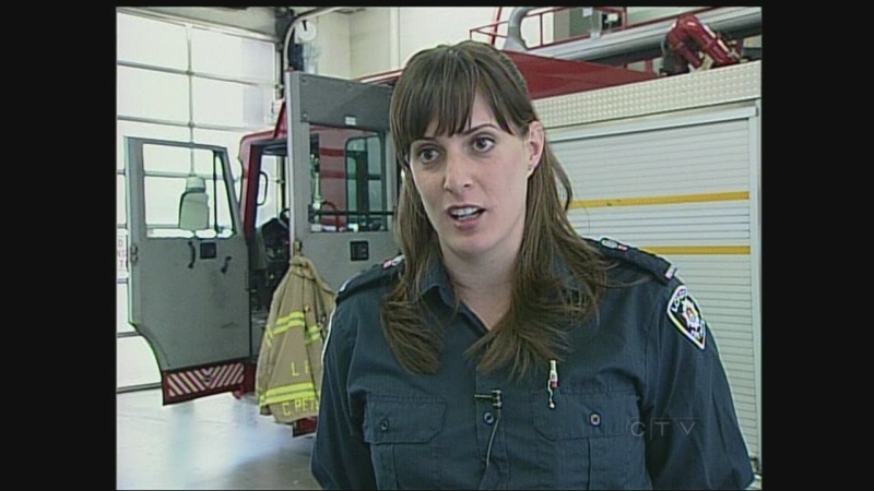 Firefighter Allison Vickerd, who received an award from the Canadian Red Cross, speaks in London, Ont. on Monday, March 18, 2013.