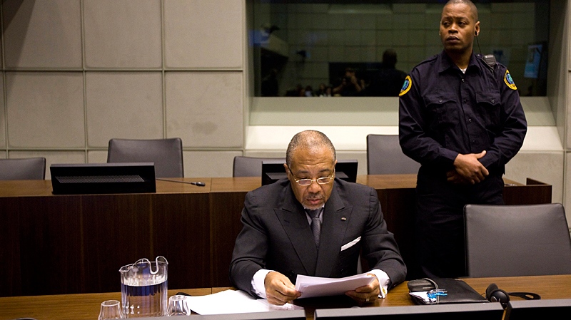 Former Liberian President Charles Taylor awaits the start of the prosecution's closing arguments during his trial at the U.N.-backed Special Court for Sierra Leone in Leidschendam Tuesday Feb. 8, 2011. (AP / Jerry Lampen, Pool)