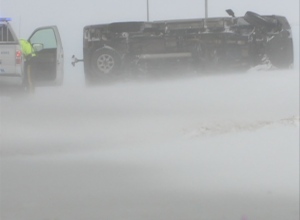 Blowing snow caused havoc on roads in Saskatchewan on Thursday.