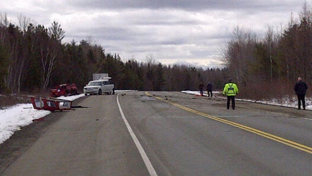 A section of Highway 7 remains closed in New Brunswick after a fatal crash involving a pickup truck and a transport truck. (CTV Atlantic)