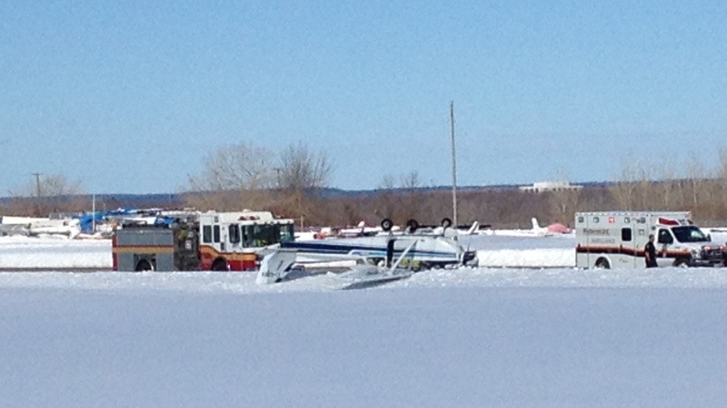 A Cessna 172 plane flipped over at Rockcliffe Airport on the morning of Tuesday, Mar. 26, 2013.