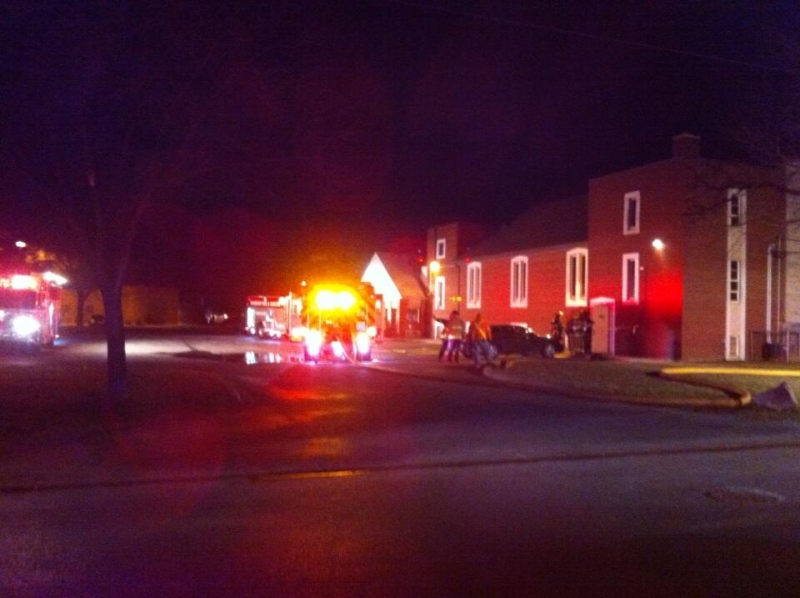Fire crews investigate a blaze at Grace Baptist church in Windsor, Ont., on April 3, 2013. (Adam Ward / CTV Windsor)