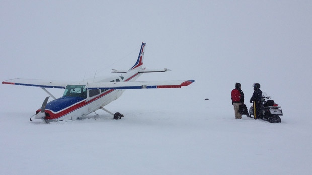 The plane crashed near a winter road in the Island Lake, Man. area on April 3, 2013. (image courtesy Island Lake RCMP)