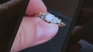 A Calgary newlywed displays a picture of her grandmother's ring which was stolen from her car on Sunday night. 