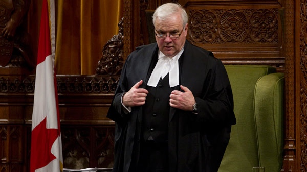 Speaker of the House of Commons Peter Milliken rises following a point of order in the chamber on Parliament Hill in Ottawa, Thursday Feb. 17, 2011. (Adrian Wyld / THE CANADIAN PRESS)