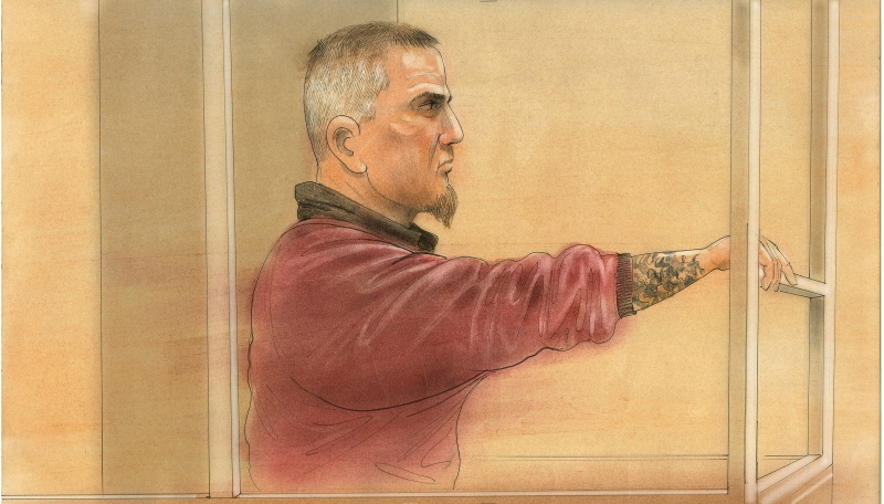 Brian Harte, 42, is shown in this April 7, 2013 court sketch. (John Mantha/CTV Toronto)