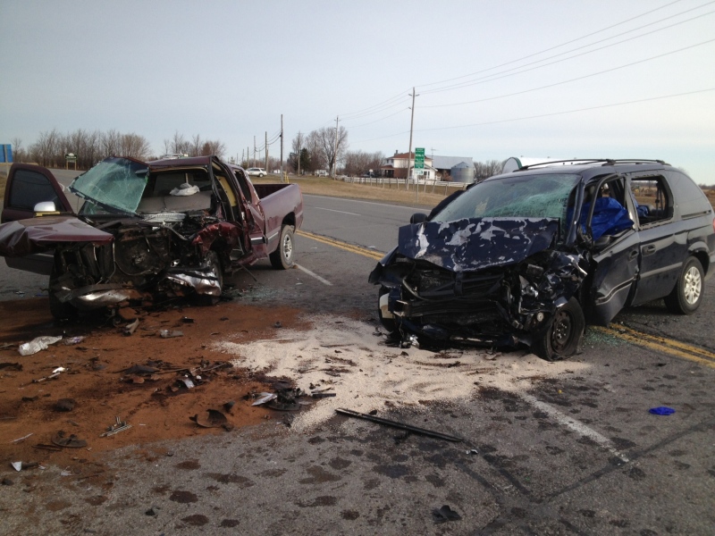 The two vehicles involved in a head-on crash on Highway 31 south of Winchester on Thurs. Apr. 11, 2013.
