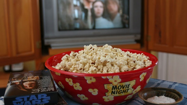 Movie-style popcorn shown in this January 29, 2007 photo. (AP / Larry Crowe)