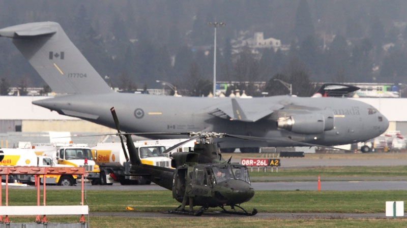 A Canadian Forces C-17 Globemaster is seen at Vancouver International Airport