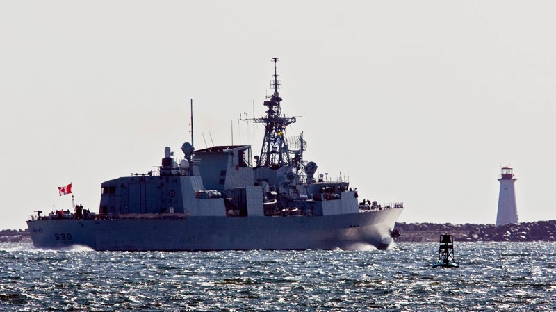 HMCS Charlottetown heads out the harbour as the Halifax-class frigate is deployed to Libya, in Halifax on Wednesday, March 2, 2011.(Andrew Vaughan / THE CANADIAN PRESS)