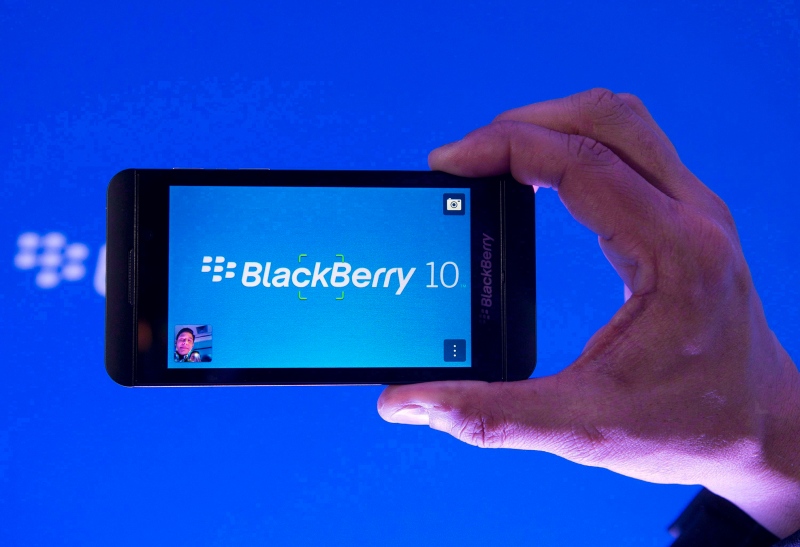 A BlackBerry Z10 is held up during the global launch in Toronto on Jan. 30, 2013. (Nathan Denette / THE CANADIAN PRESS)