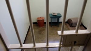 A view of the cell where former South African president Nelson Mandela was locked up for 27 years by the former apartheid government on Robben Island, South Africa on Friday, July 17, 2009. (AP / Schalk van Zuydam)